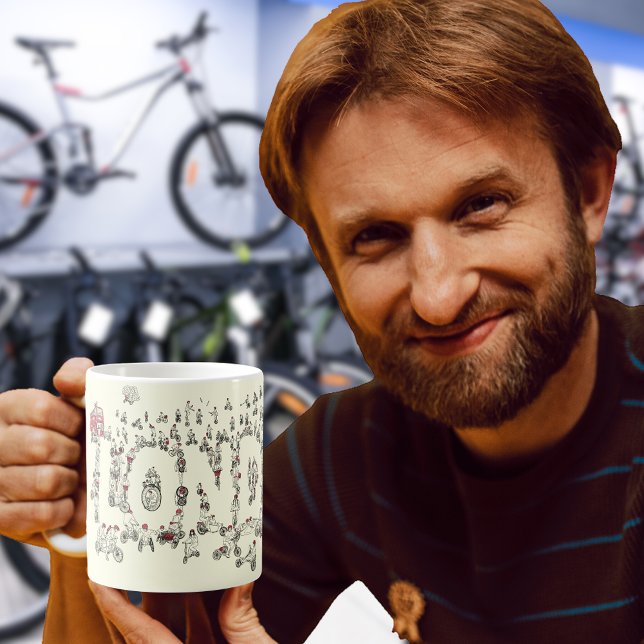 Taza De Café El ciclismo Londres Covid19 Blokdown Funny Word Ar (Bicycles around london art fun cycling illustration coffee mug)