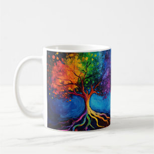 Taza De Café El colorido árbol de la vida genera el conocimient