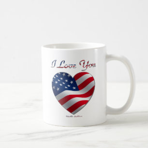 Taza De Café El corazón de la bandera de Estados Unidos te amo