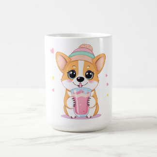 Taza De Café El Corgi Adorable Disfrutando de un Smoothie