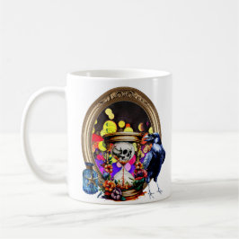 Taza De Café El Cuervo Y El Reloj De Arena De La Calavera