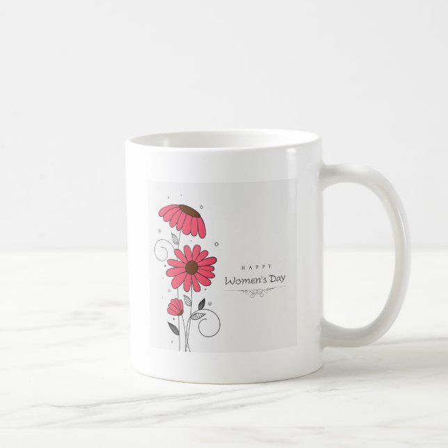 Taza De Café El día de las mujeres y dibujado de flowes rosados (Derecha)