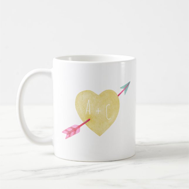 Taza De Café El día de San Valentín acuarela Heart Arrow Love M (Izquierda)