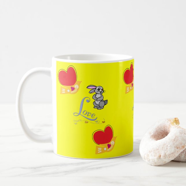Taza De Café El día de San Valentín Conejo Conejo Amor Mugs (Con donut)