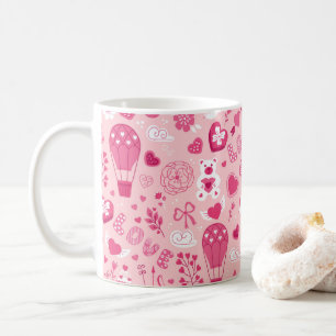 Taza De Café El día de San Valentín Corazones rosados Aman Flor