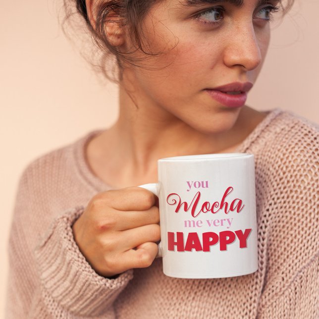 Taza De Café El día de San Valentín Cute Mug Personalizada (You Mocha me very happy custom Valentine's Day Mug)