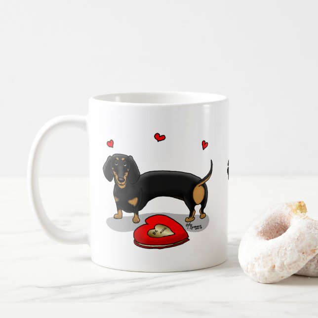 Taza De Café El día de San Valentín Dachshund (negro y broncead (Con donut)