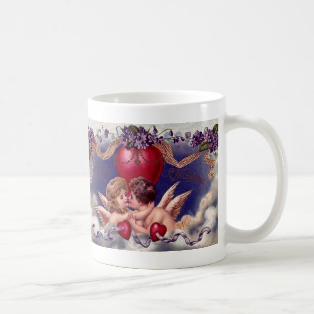 Taza De Café El día de San Valentín de época, Cherubs abrazándo (Derecha)