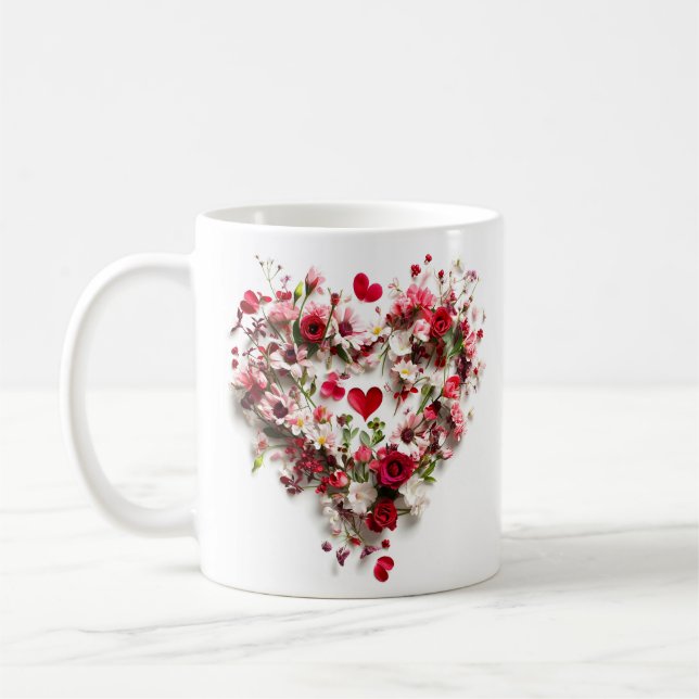 Taza De Café El día de San Valentín Floral Rojo (Izquierda)