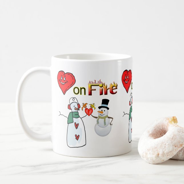 Taza De Café El día de San Valentín Mugs Heart Fire Snowman (Con donut)