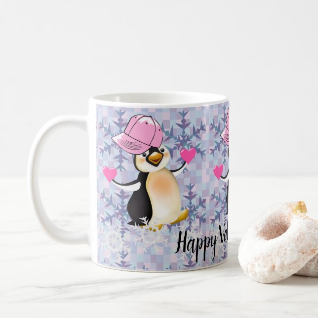 Taza De Café El día de San Valentín Mugs Penguin Hearts (Con donut)