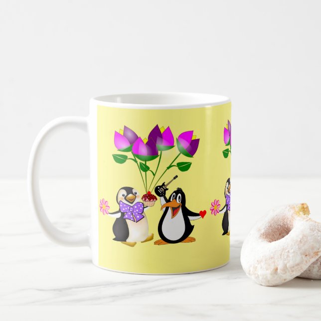 Taza De Café El día de San Valentín Mugs Penguin Hearts (Con donut)