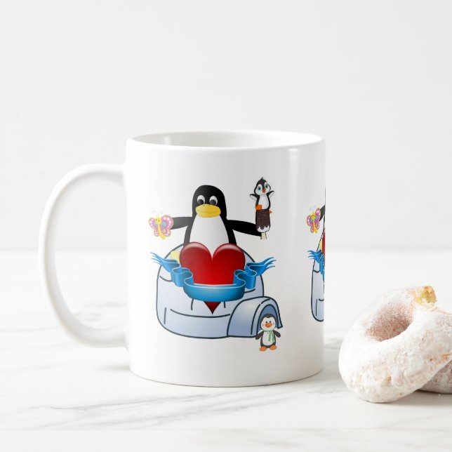 Taza De Café El día de San Valentín Mugs Penguin Hearts (Con donut)
