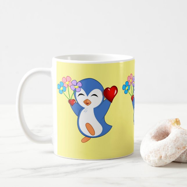 Taza De Café El día de San Valentín Mugs Penguin Hearts (Con donut)
