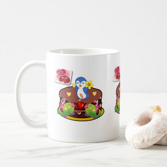 Taza De Café El día de San Valentín Mugs Penguin Hearts (Con donut)
