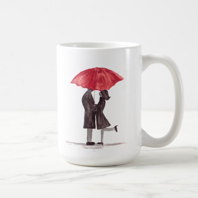 Taza De Café El día de San Valentín pareja romántica con paragu (Derecha)