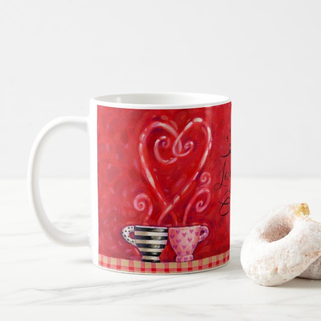 Taza De Café El día de San Valentín Red Hearts Love Coffee Quot (Con donut)