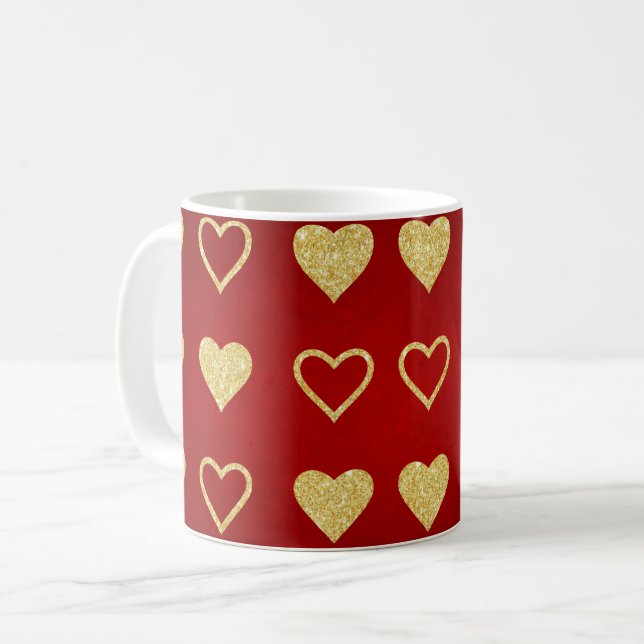 Taza De Café El día de San Valentín Red Luxury Golden Hearts (Anverso izquierdo)