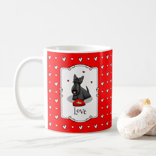 Taza De Café El día de San Valentín (rojo) Scottie Dog (negro)  (Con donut)