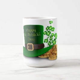 Taza De Café El día de St Patrick - gorra y tréboles y monedas