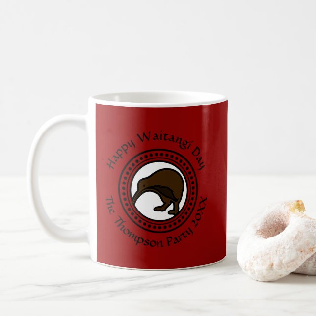 Taza De Café El Día De Waitangi Puede Editar Texto Nueva Zeland (Con donut)