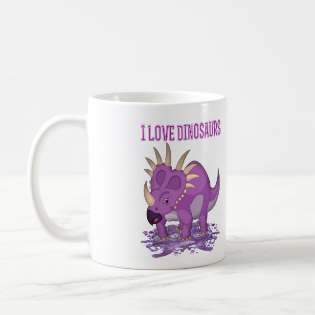 Taza De Café El Dinosaurio Púrpura, el dinosaurio divertido. (Izquierda)