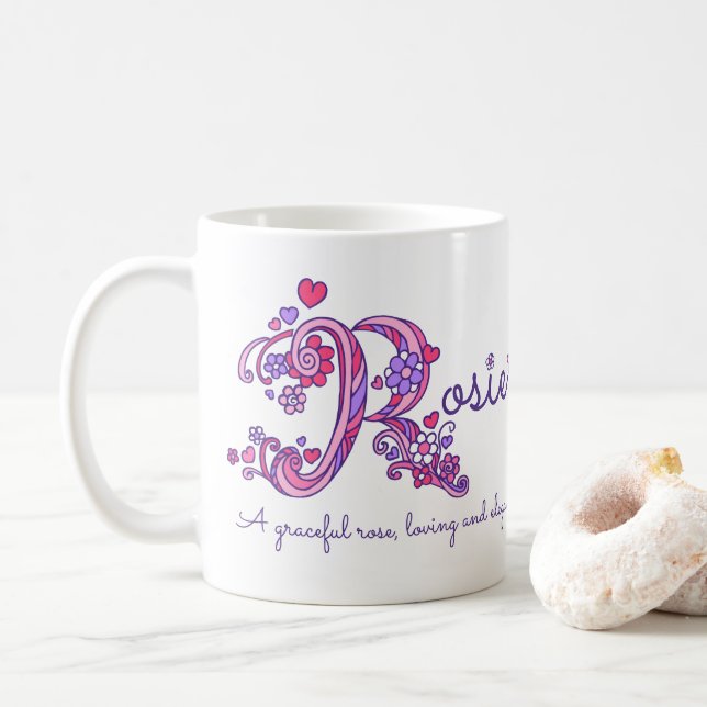 Taza De Café El doodle conocido del significado de Rosie (Con donut)