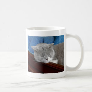 Taza De Café el dormir gris y blanco del gato