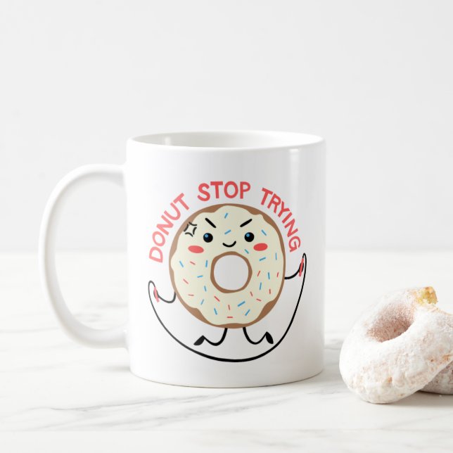 Taza De Café El ejercicio culto de Kawaii no deja de intentar e (Con donut)