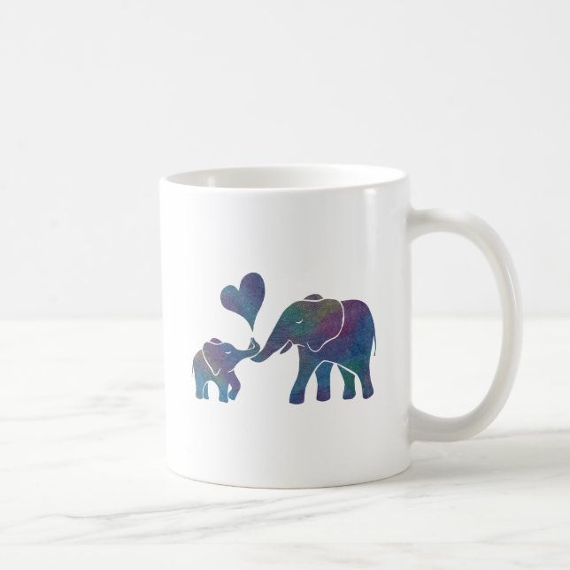 Taza De Café El elefante abraza la mamá y al bebé del arco iris (Derecha)