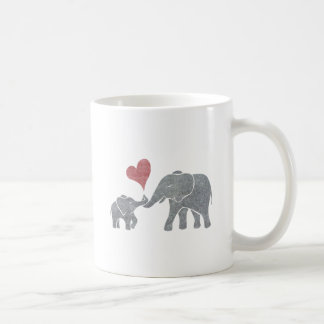 Taza De Café El elefante abraza la mamá y al bebé grises con el