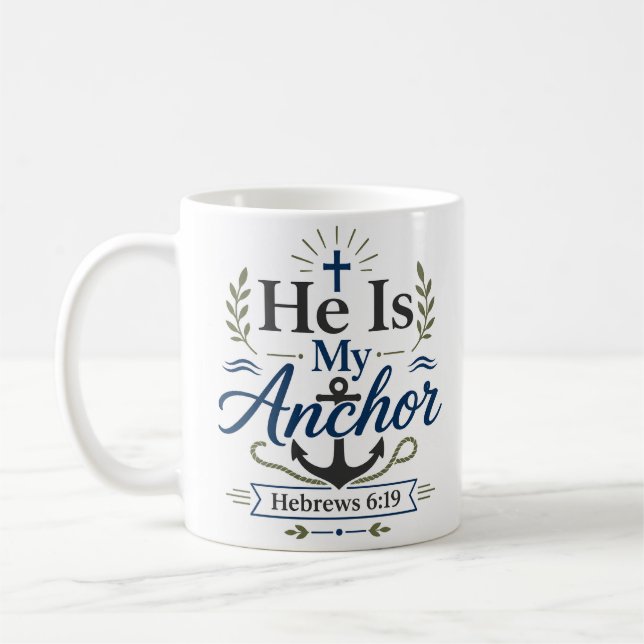 Taza De Café Él es mi ancla Devocional diario de fe (Izquierda)