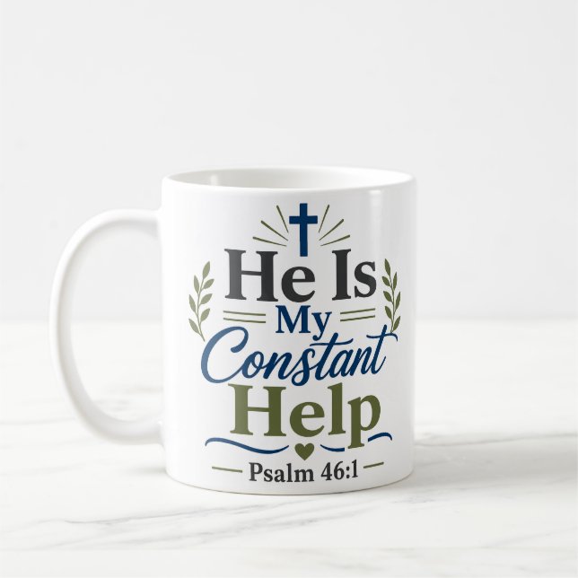 Taza De Café Él es mi ayuda constante Devocional matutino de fe (Izquierda)