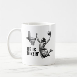 Taza De Café Él es Rizzin - Jesús baloncesto Jesús divertido Me