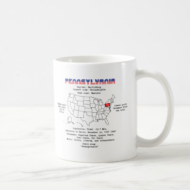 Taza De Café El estado norteamericano de Pensilvania en un mapa (Derecha)