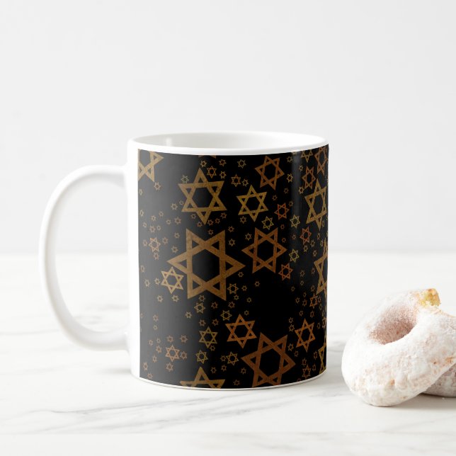Taza De Café El feliz Hanukkah de SlipperyJoe, múltiples estrel (Con donut)