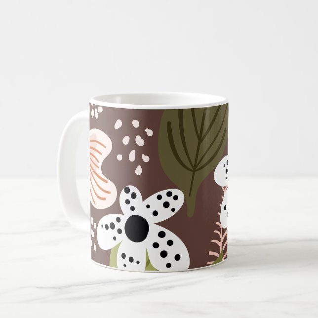 Taza De Café El follaje moderno deja un patrón floral (Anverso izquierdo)