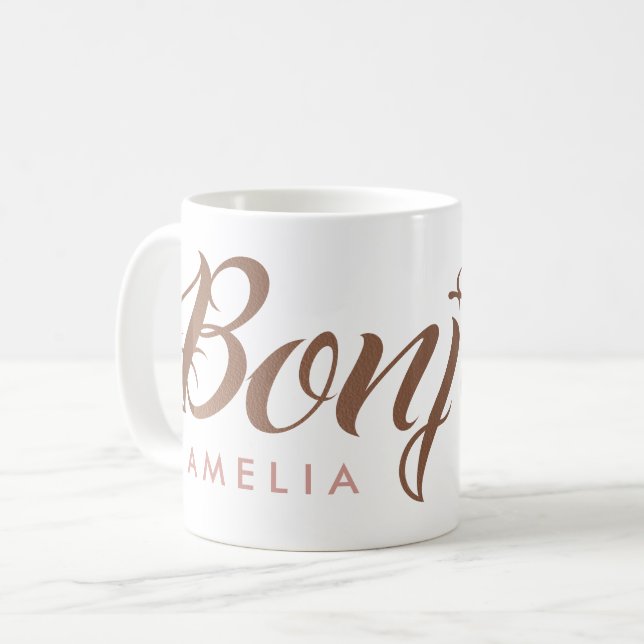 Taza De Café El francés Bonjour subió la escritura (Anverso izquierdo)