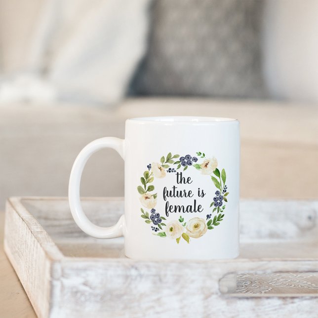Taza De Café El futuro es femenino | Cita floral (Subido por el creador)