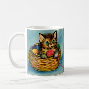 Taza De Café El gatito adorable de tejer de los años 40