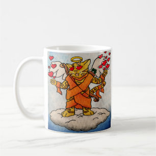 Taza De Café El gato del amor del el día de San Valentín Cupido