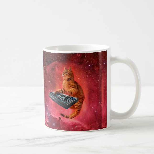 Taza De Café El gato del Sinthesizer en el espacio rojo (Derecha)