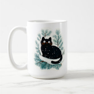 Taza De Café El gato negro en el árbol de Navidad lindo