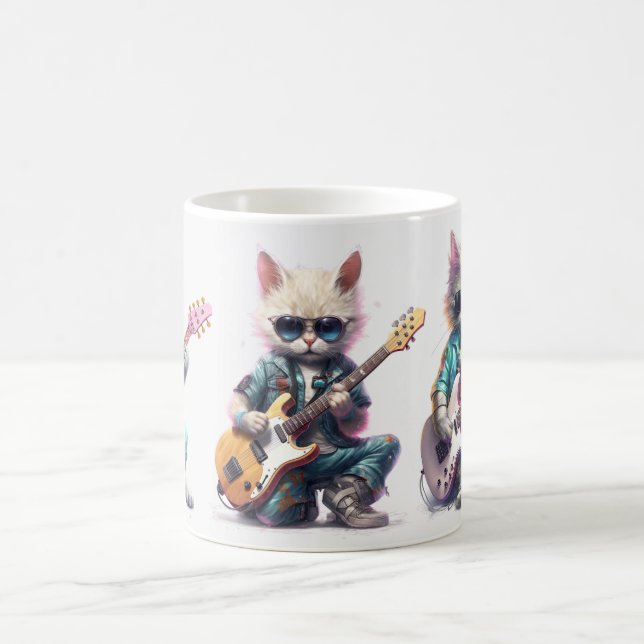 Taza De Café El gato toca la guitarra electrónica (Centro)