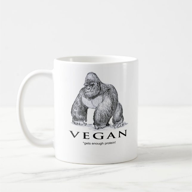 Taza De Café El gorila del vegano consigue bastante proteína (Izquierda)