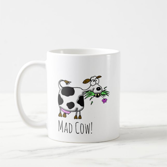 Taza De Café El gracioso Personalizado Mad Cow Mug - ¡personali (Izquierda)
