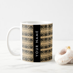 Taza De Café El griego Fret Arabesque Brown, tu nombre, persona