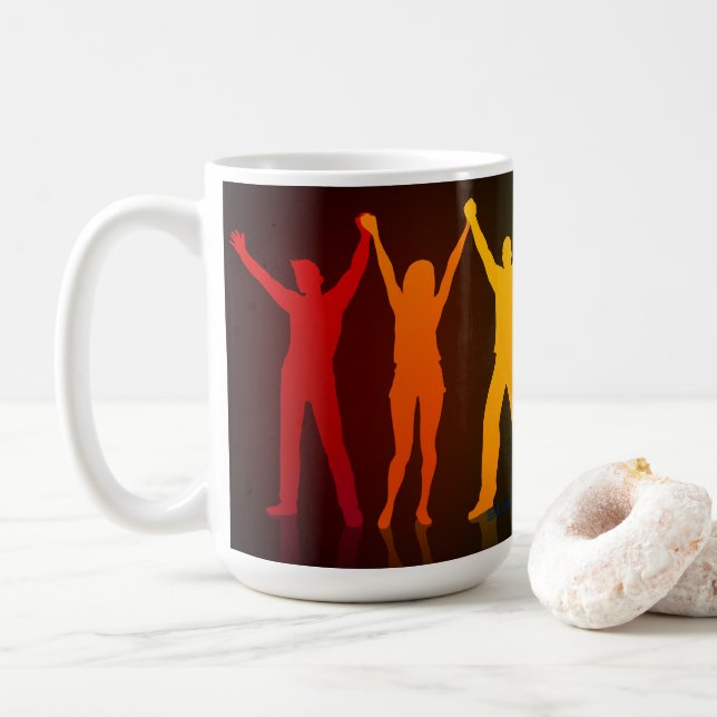 Taza De Café El grupo de gente de SlipperyJoe tomándose las man (Con donut)