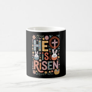 Taza De Café Él ha resucitado Jesús Floral Cute Pascua Bunny Co