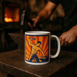 Taza De Café El herrero Hammering Retro Strongman Labor
